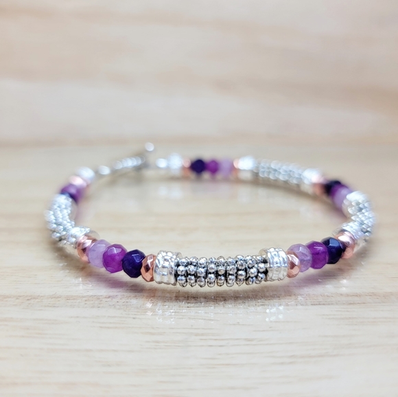 Purple Ombre Beaded Gemstone Toggle Bracelet - Picture 2 of 10